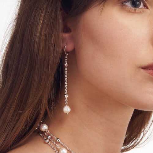 Aros de bronce plateado con perlas naturales Unoarre