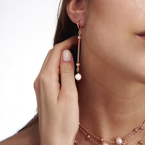 Aros de bronce rosa con perlas naturales Unoarre