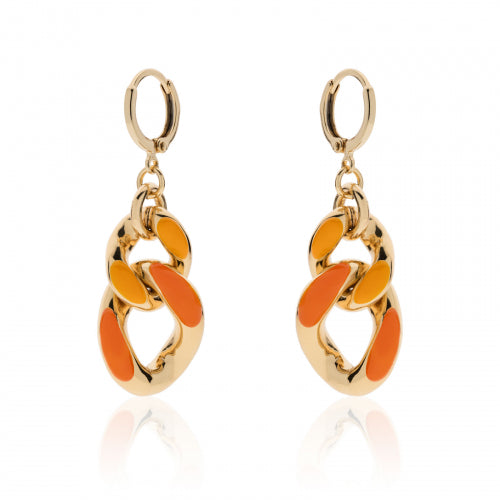 Aros de bronce dorado con esmalte naranja Unoarre