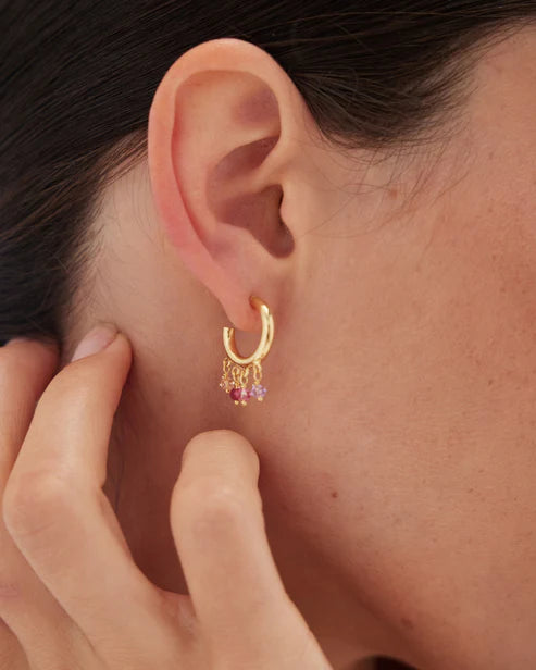 Par de Aros aro 14mm Capri con cristal rosa en Plata baño Oro
