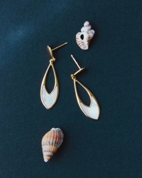 Par de Aros largos lágrima Mum's Break nácar Baño de oro 18k