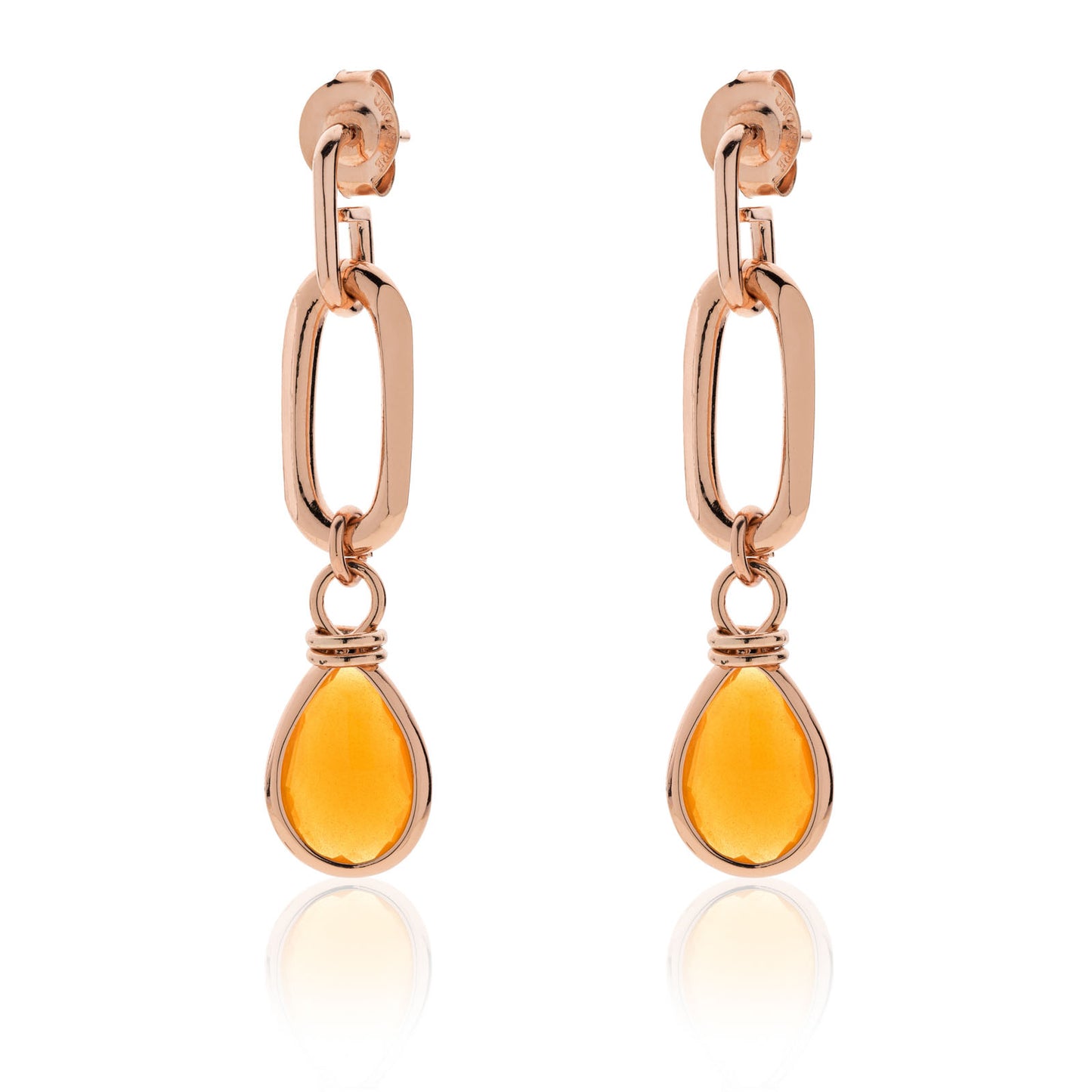 Aros con colgante gota y cristal ambar