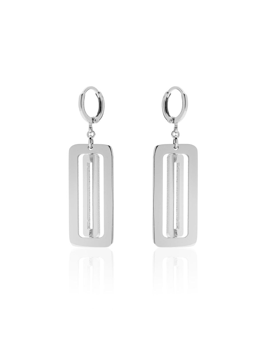 Par de aros colgantes rectangulares baño de plata