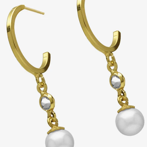 Par de Aros aro perla en Plata de Mother Baño de oro 18k