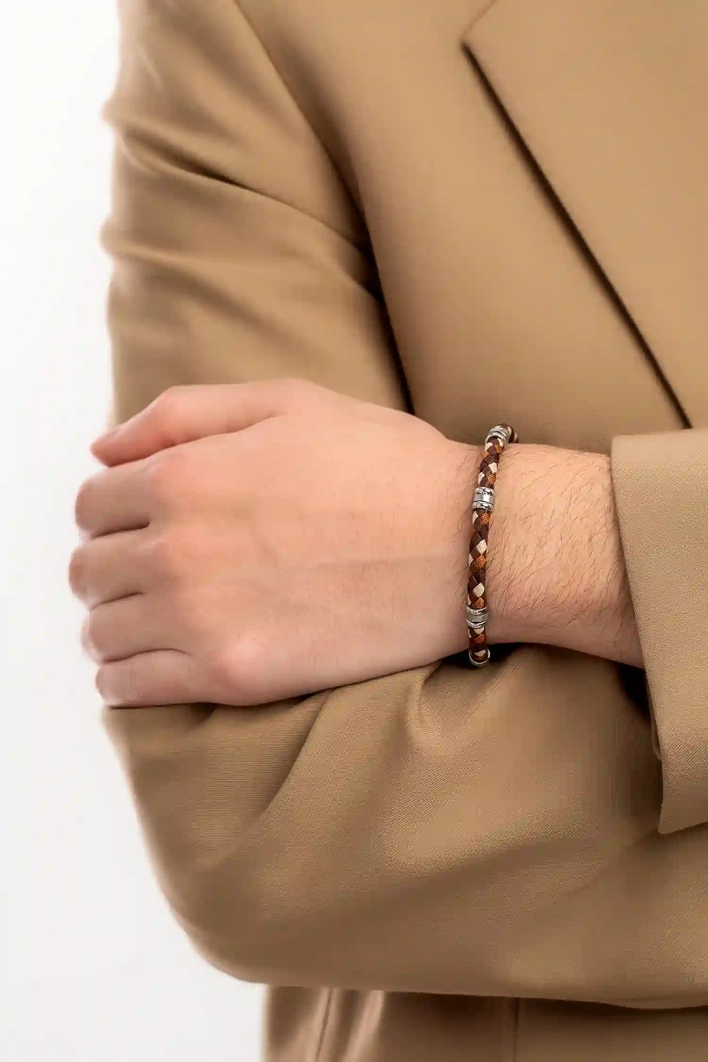 Pulsera de acero con cuero trenzado Café y Acero Inoxidable H20n Ho065-t1