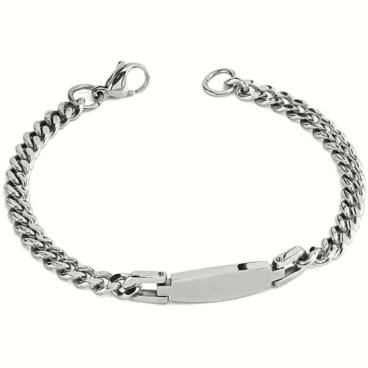 Pulsera con eslabones barbados y placa central ovalada lisa Acero Inoxidable Boccadamo Man ABR740