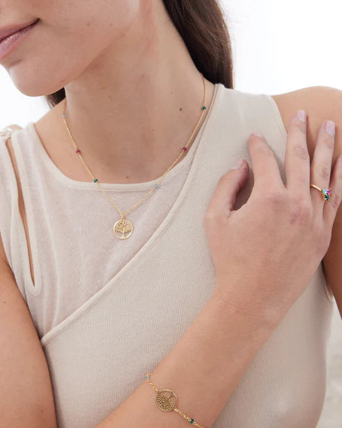 Collar corto Sera con árbol de la vida y perla en plata chapada en oro. (Copia) (Copia)
