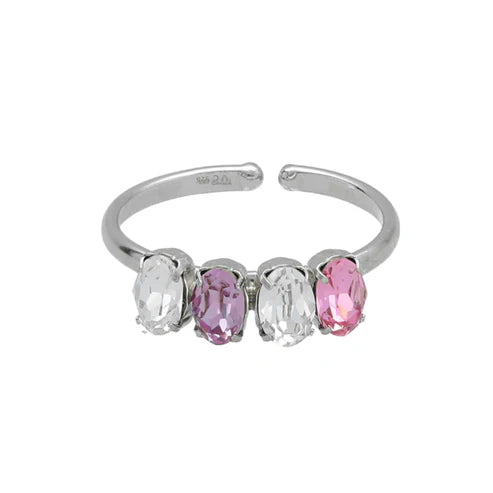 Anillo ajustable Alyssa oval cristal multicolor en Plata
