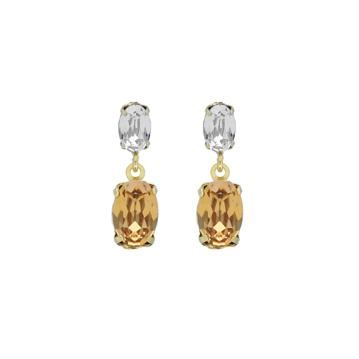 Par de Aros cortos Gemma oval
cristal en Plata baño Oro (Light
Topaz)