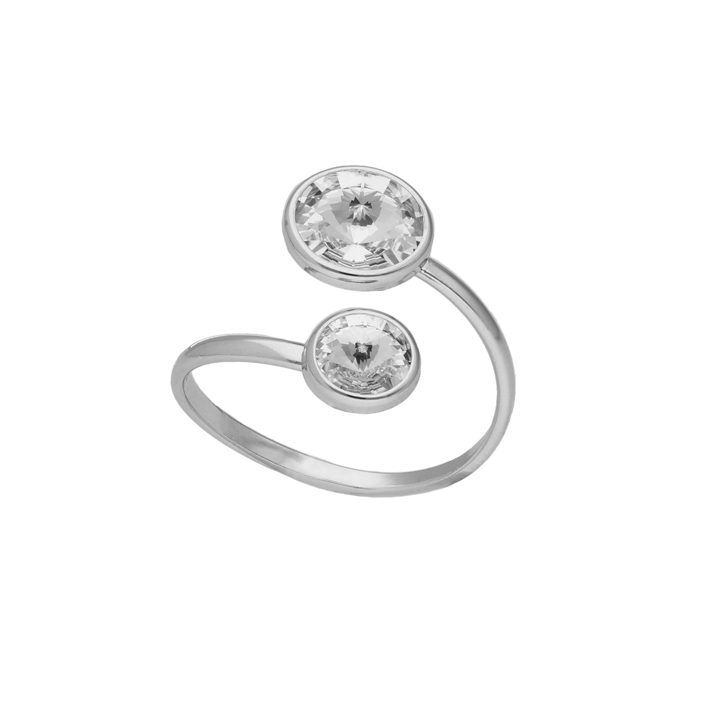 Anillo ajustable Basic 7 y 9mm cristal en Plata baño rodio