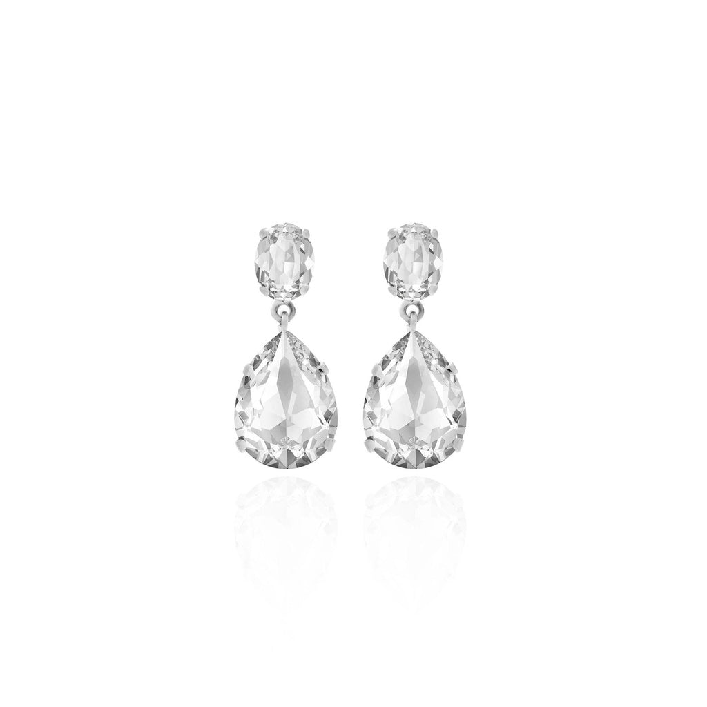 Par de Aros largos Louis oval cristal en Plata baño rodio
