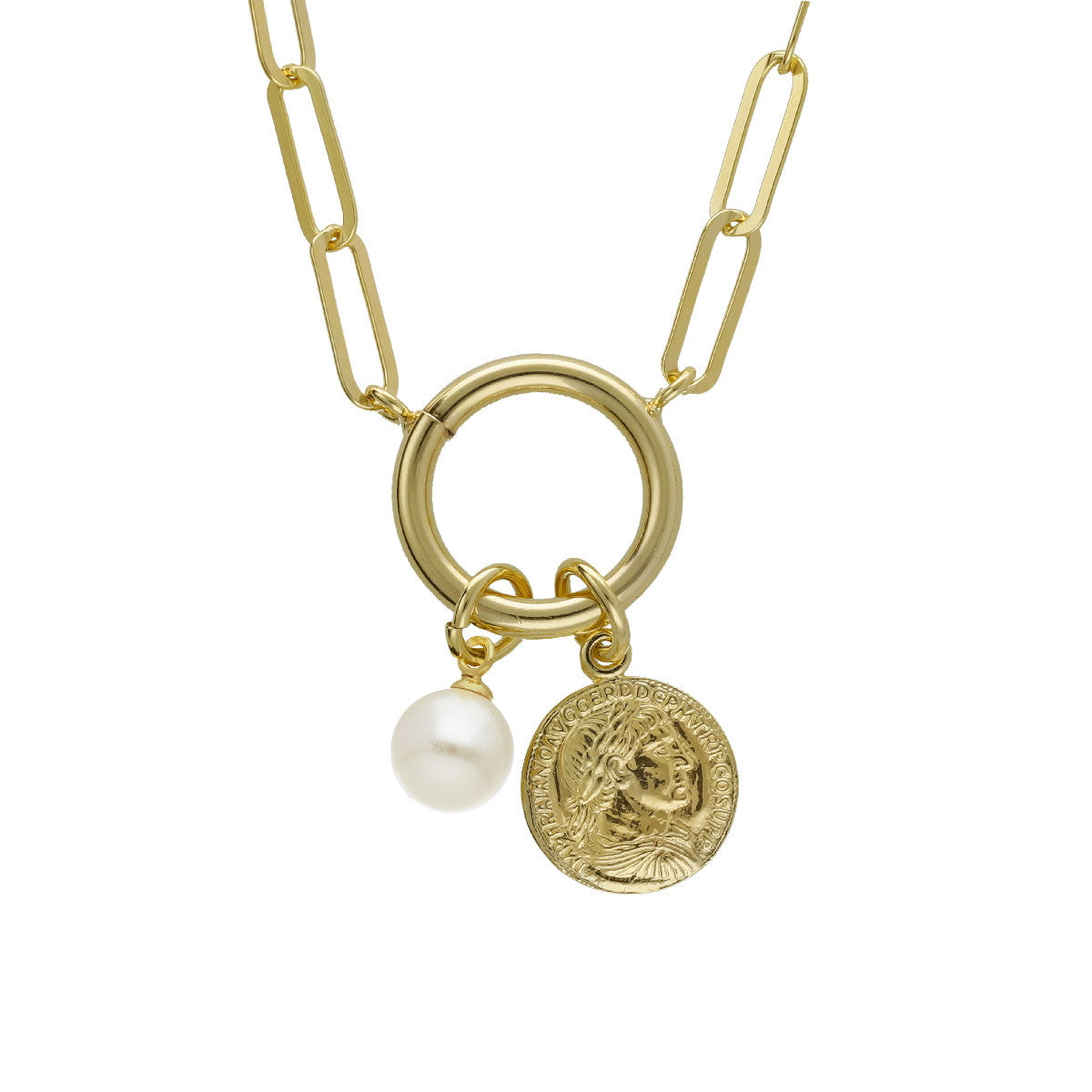 Collar corto moneda perla bañado en oro