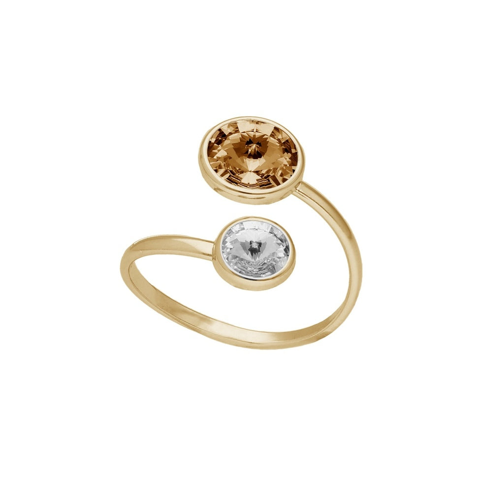 Anillo ajustable Basic 7 y 9mm cristal en Plata baño Oro