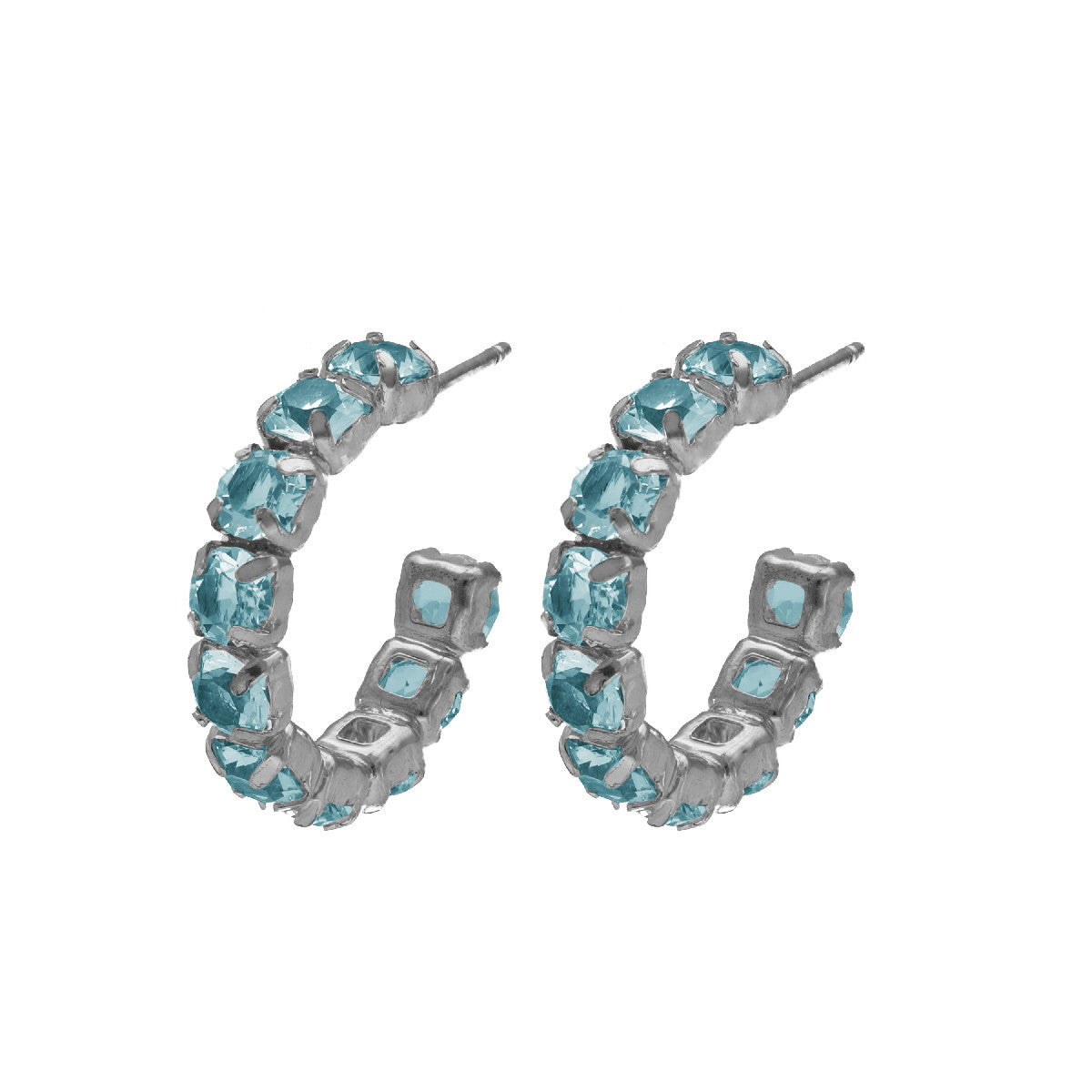 Par de aros cristales color azul elaborados en plata