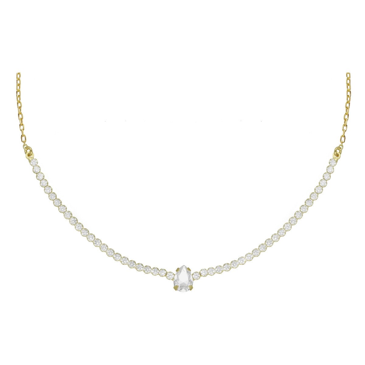 Collar corto mini circonitas y lágrima crystal bañado en oro