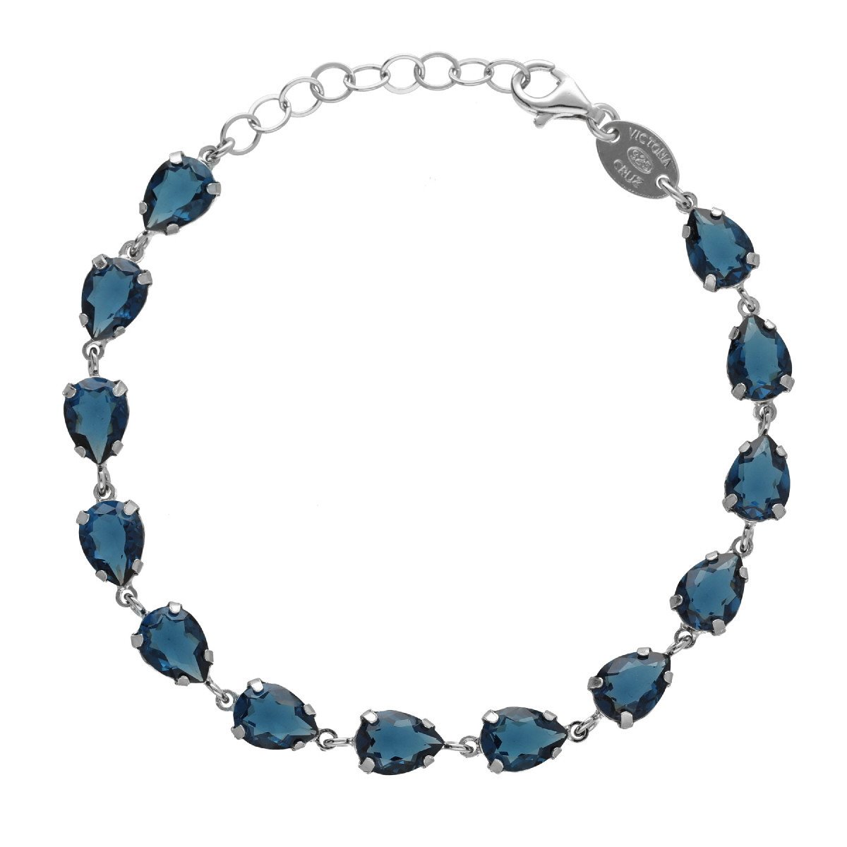 Pulsera ajustable lágrima color azul elaborada en plata