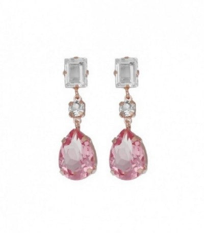 Par de aros largos lágrima color rosa bañados en oro rosa