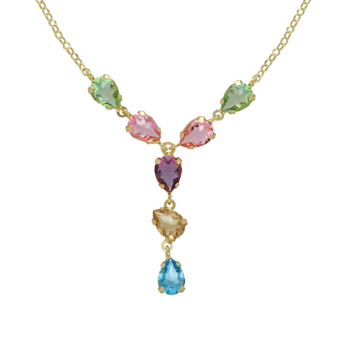 Collar corto lágrima color multicolor bañado en oro