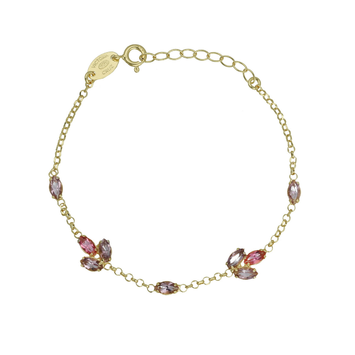 Pulsera ajustable flor color rosa bañada en oro