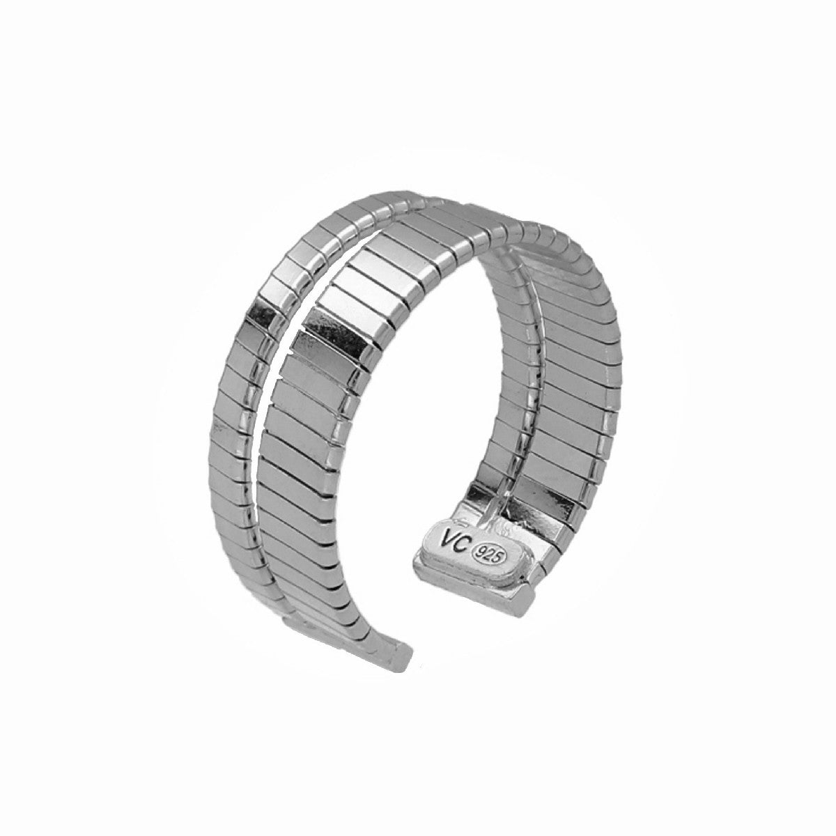 Anillo doble abierto cadena aplanada elaborado en plata