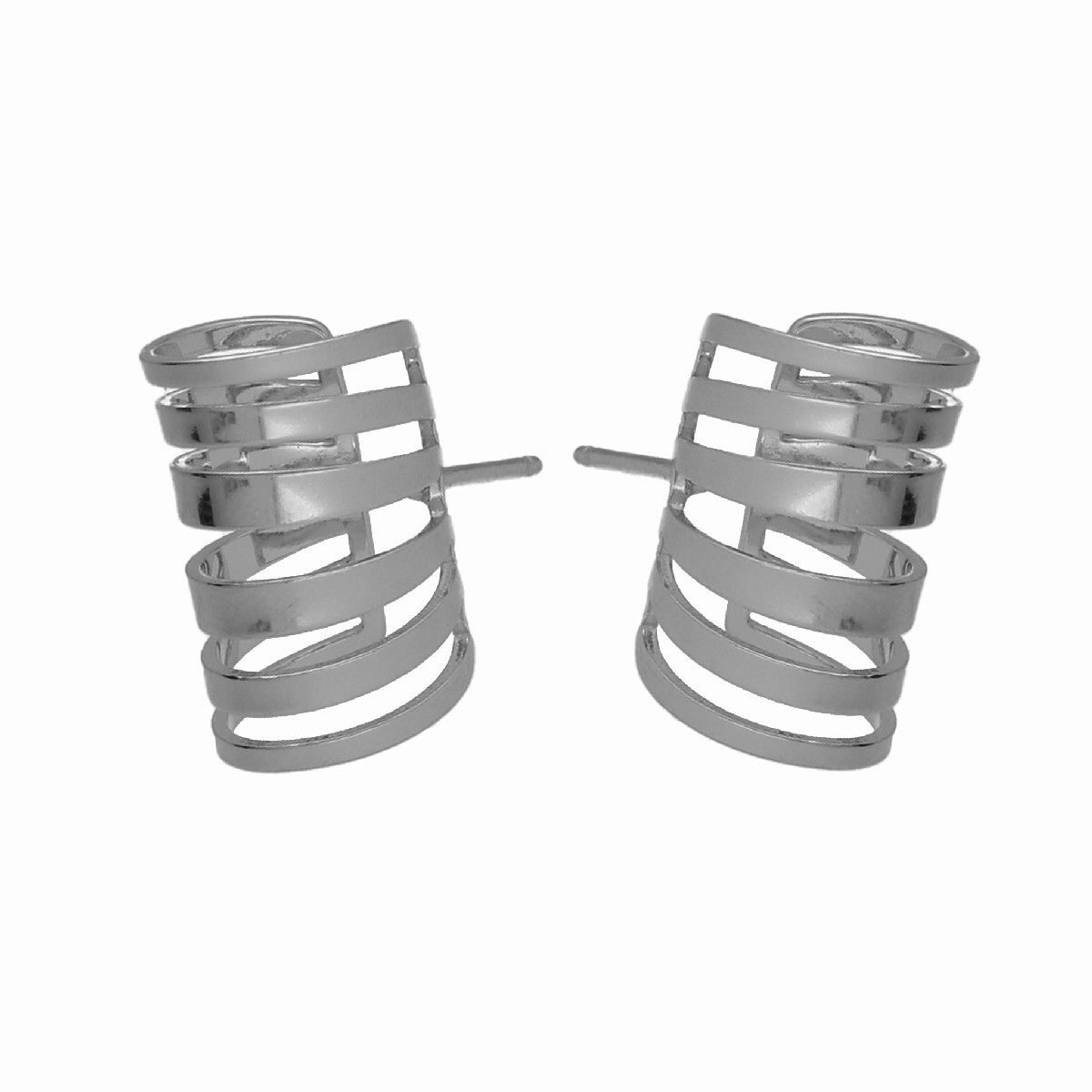 Par de Aros cortos 6 bandas elaborados en plata