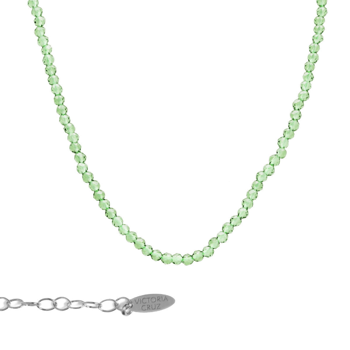 Collar corto mini cristales color verde elaborado en plata