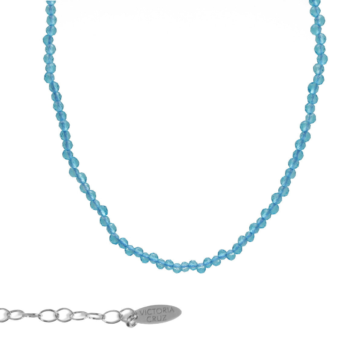 Collar corto mini cristales color azul elaborado en plata