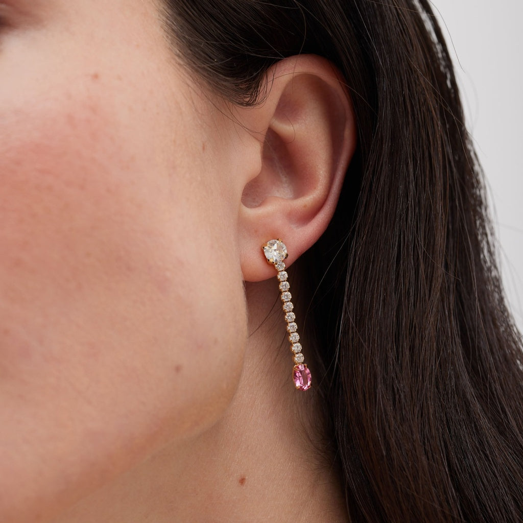 Par de Aros largos Lieve con cristal riviere blanco en Plata