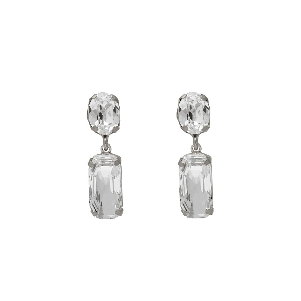 Par de Aros cortos rectángulo Buenos Días con cristal en Plata