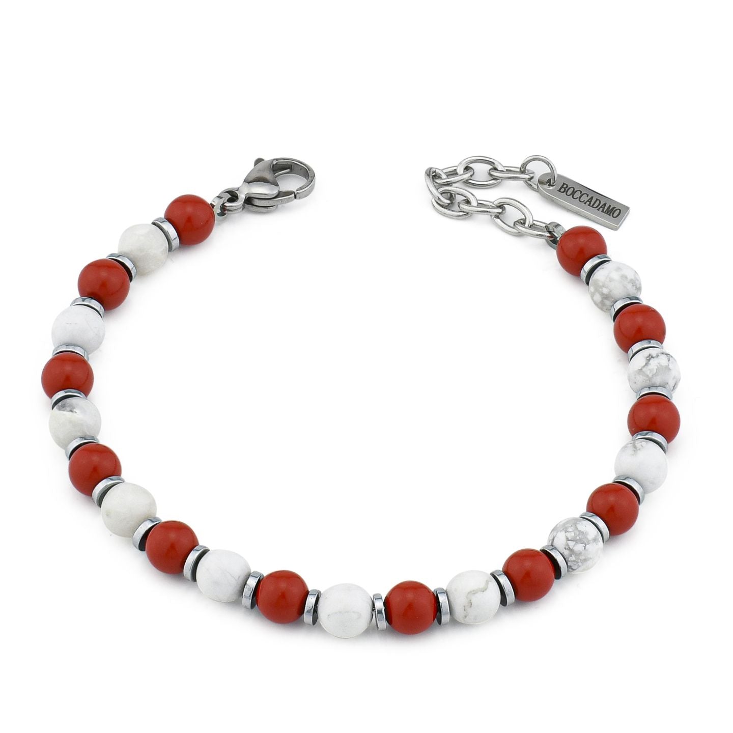 Pulsera de hombre con Esferas rojo y blanco y Acero Inoxidable Boccadamo ABR683C