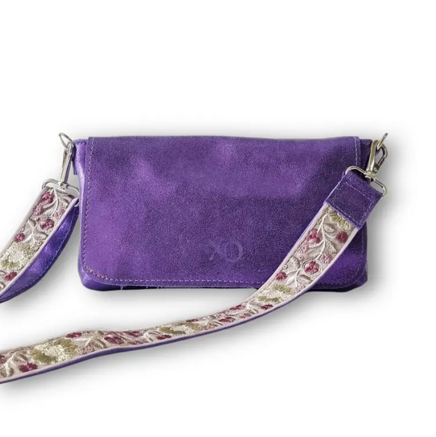 Tiny Valencia Bandolera Cuero Morado Metalizado