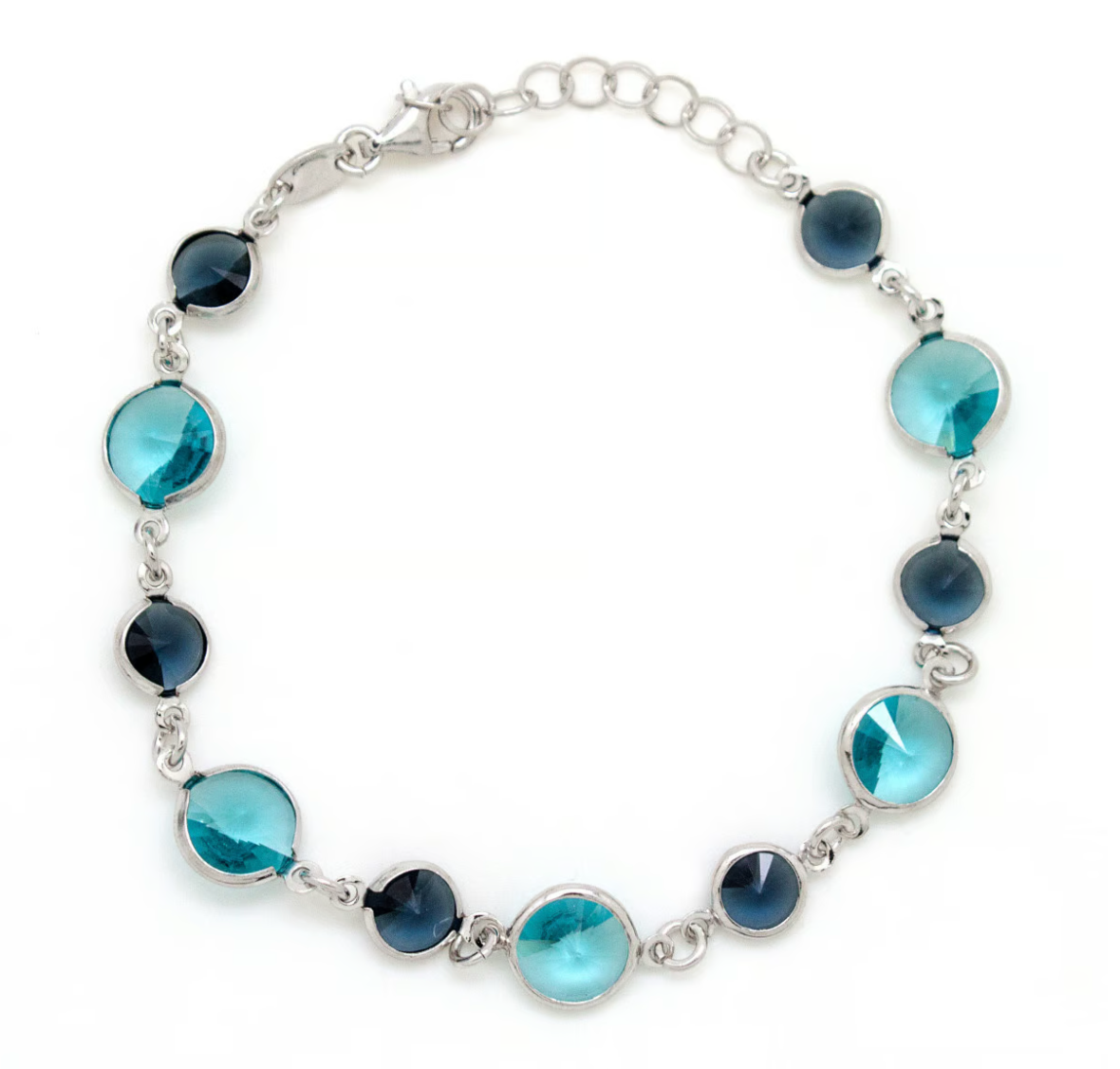 Pulsera cristales círculo azul elaborada en plata