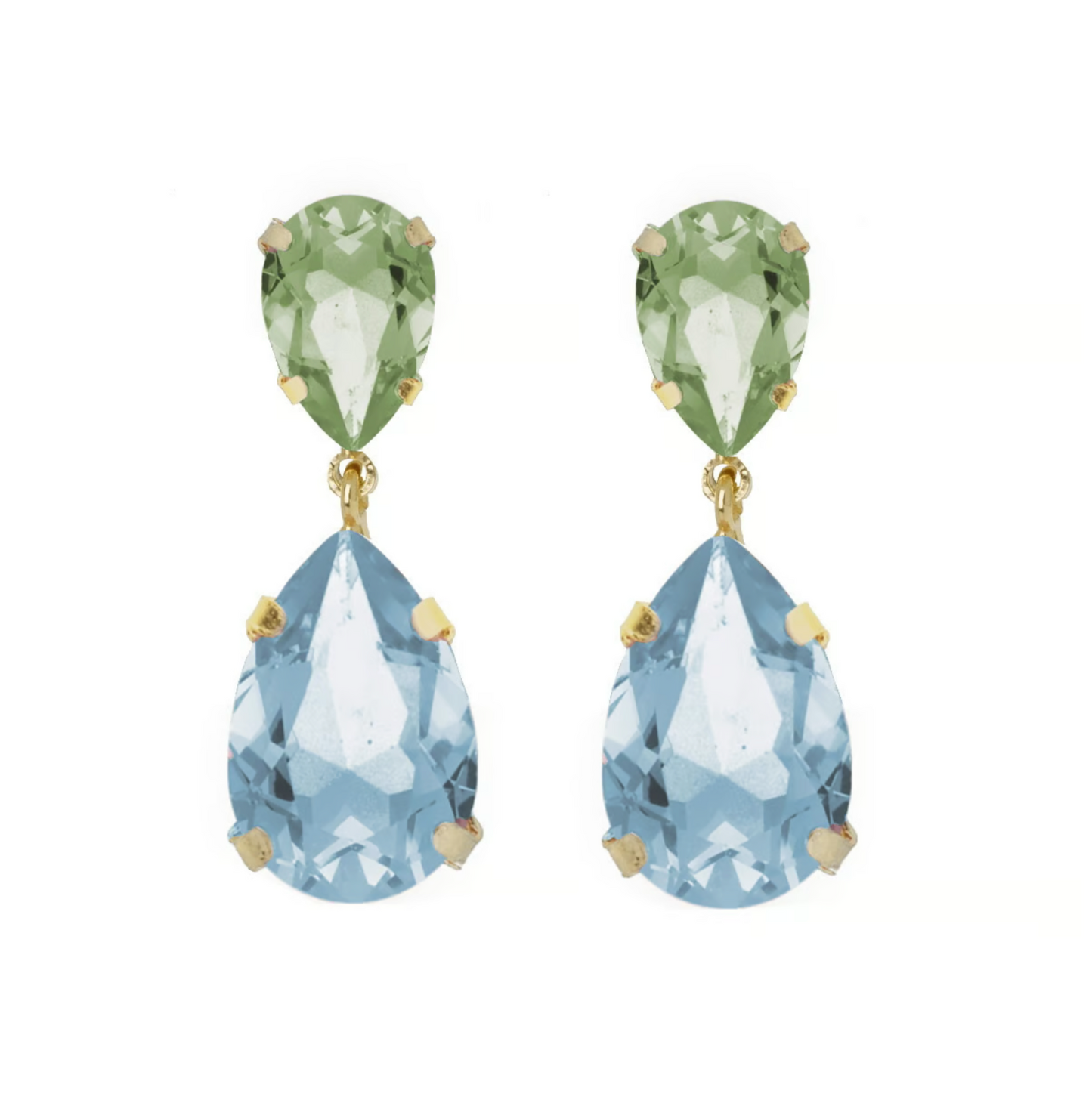 Par de aros largos bañados en oro Magnolia con azul en forma de lágrima