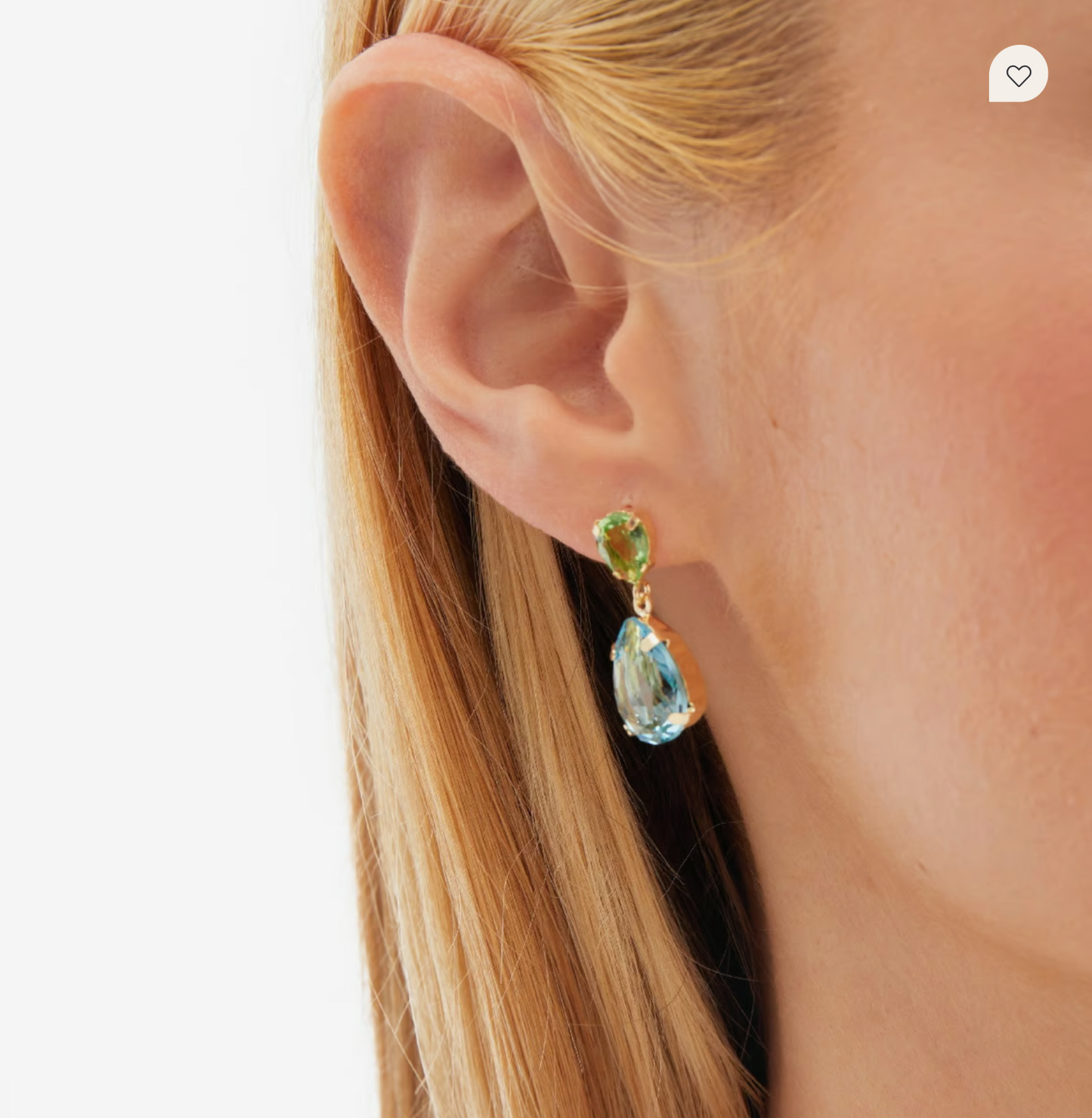 Par de aros largos bañados en oro Magnolia con azul en forma de lágrima