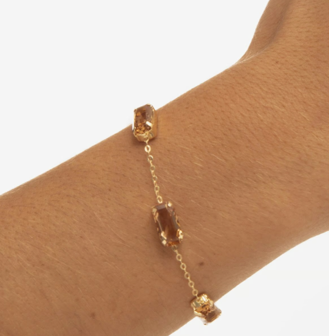 Pulsera ajustable rectángulo color marrón bañada en oro