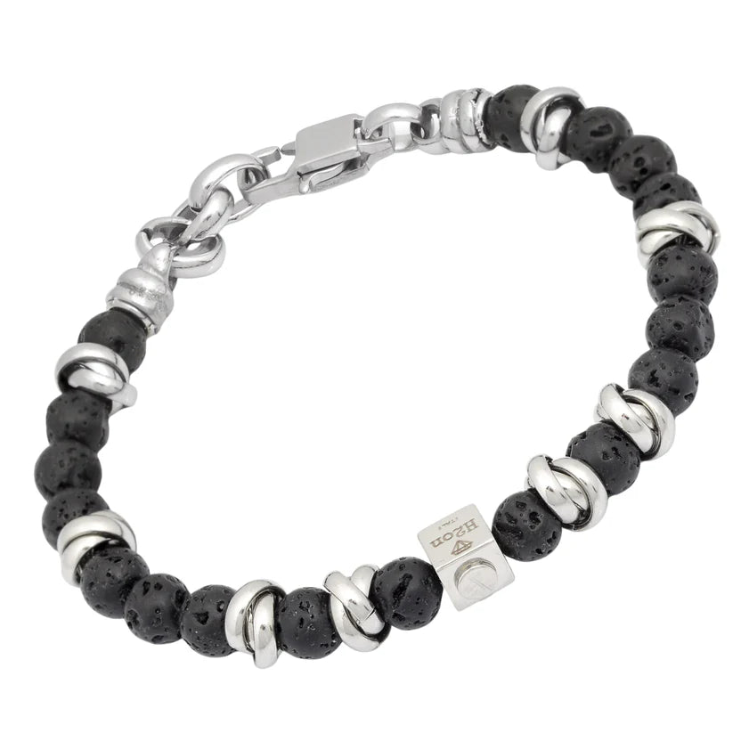 Pulsera de acero con piedras de lava natural