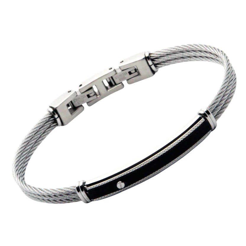 Pulsera de cable de acero con placa PVD negra y tornillo de acero