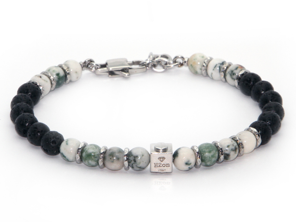 Pulsera de acero con piedras naturales de ÁGATA y LAVA HO037-3