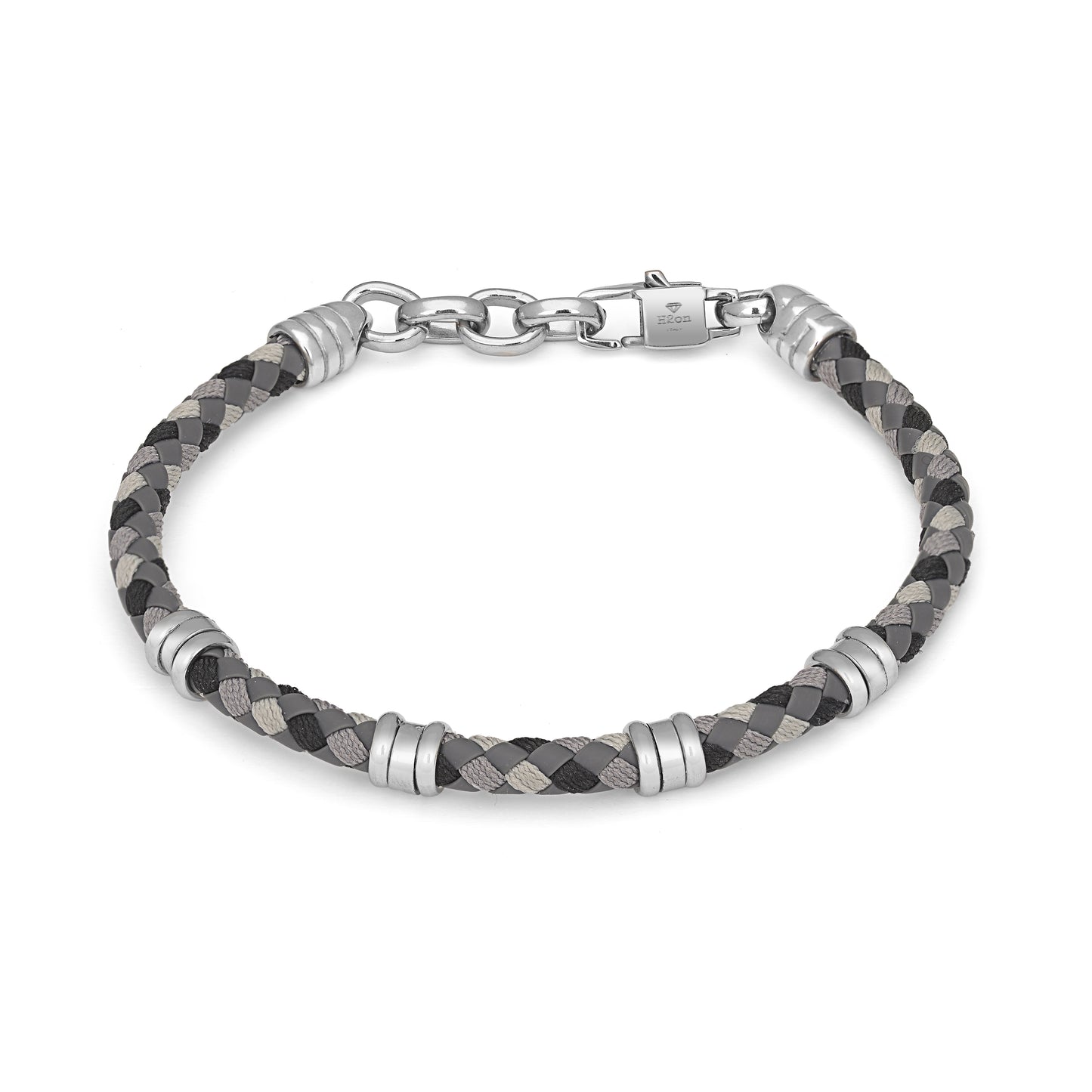Pulsera de acero con cuero trenzado Gris y Acero Inoxidable H20n Ho065-t2