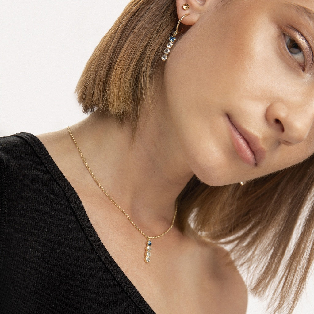 Collar corto cristal azul en Plata baño rodio de Fadhila