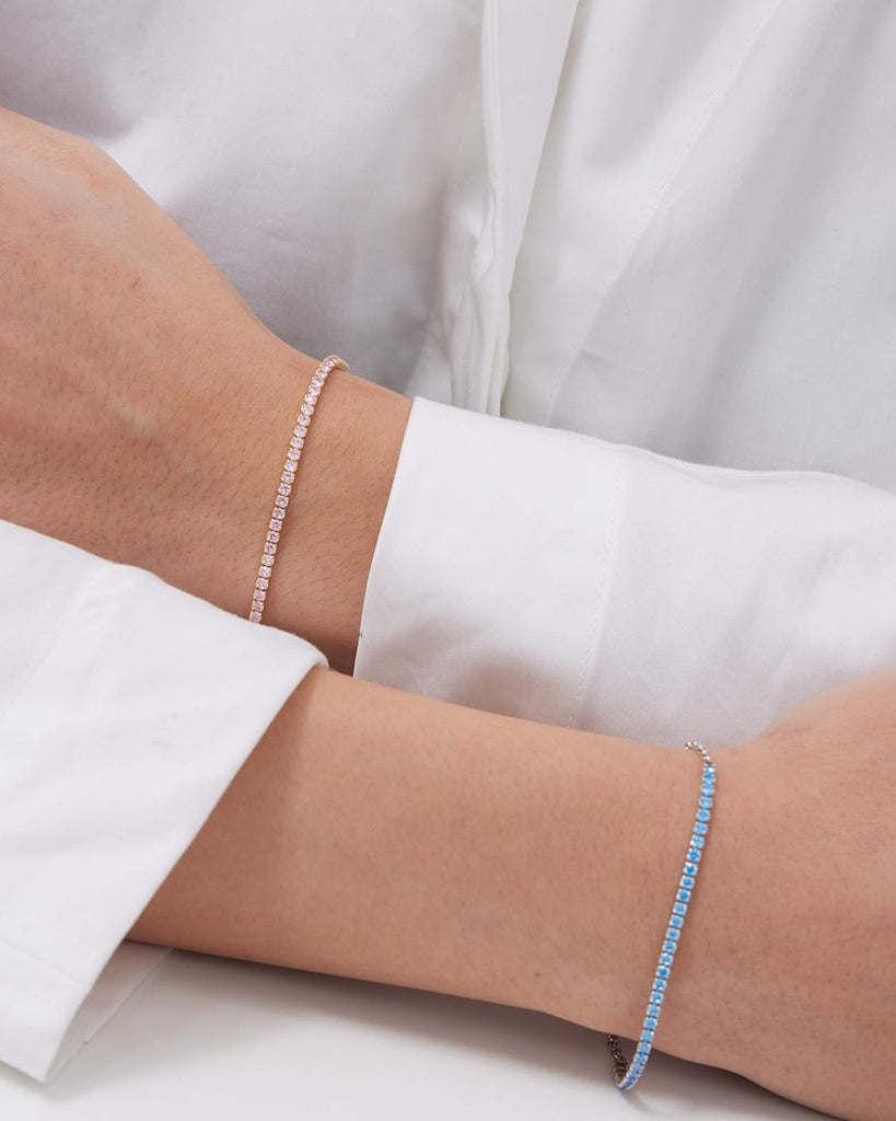 Pulsera Tenis con cristales Acuamarine en Plata baño Oro