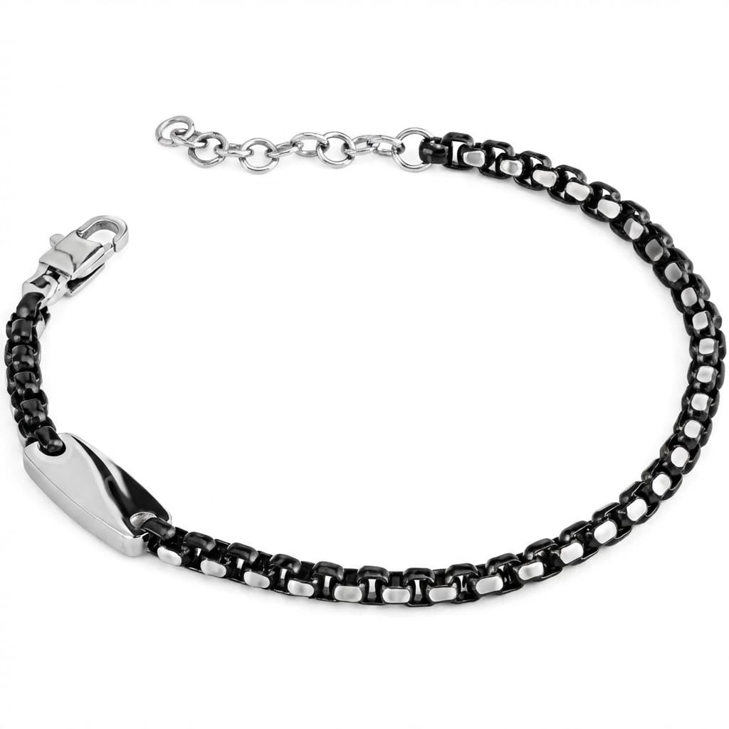 Pulsera con eslabones cúbicos y baño de PVD negro en Acero Inoxidable ABR728B