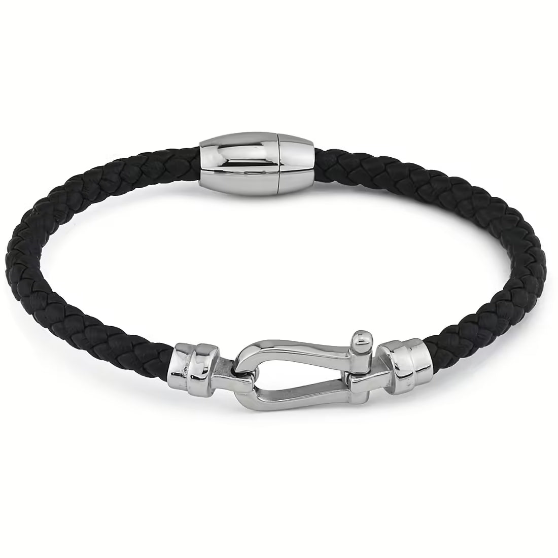 Pulsera de Cuero Trenzada y Gancho central en Acero Inoxidable Boccadamo Abr705