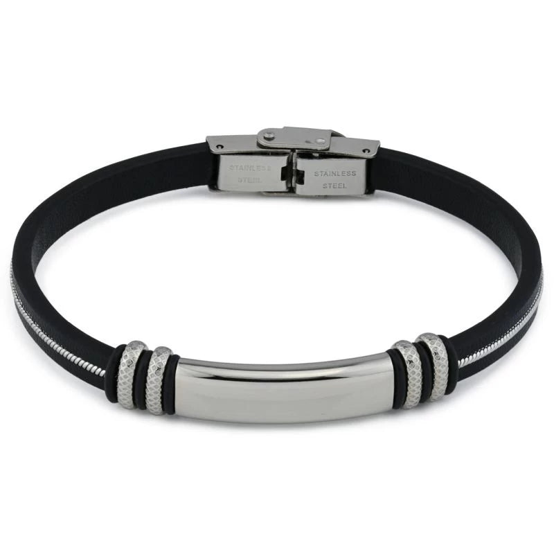 Pulsera cuero con placa central en Acero Inoxidable Boccadamo ABR707