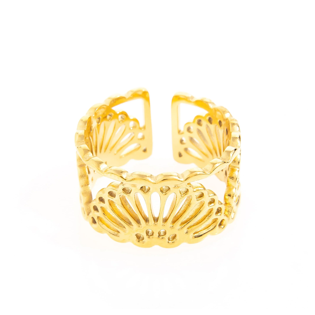 Anillo Bañado en Oro 18K calado flores