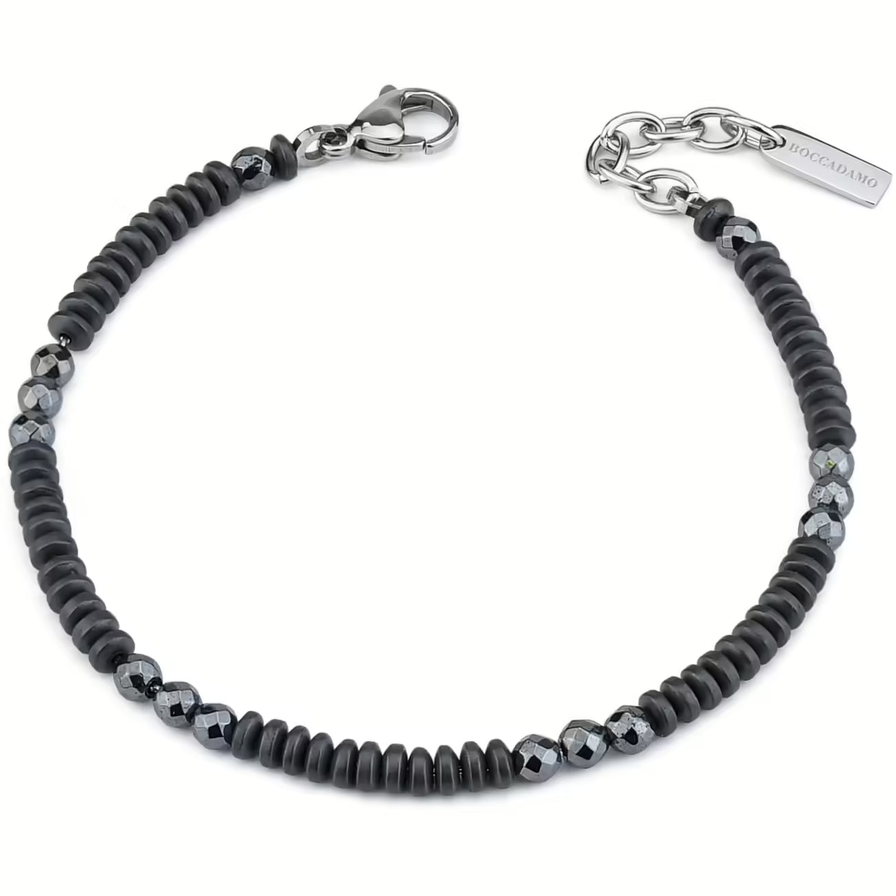 Pulsera con hematita negra mate y hematita negra en Acero Inoxidable Abr687N
