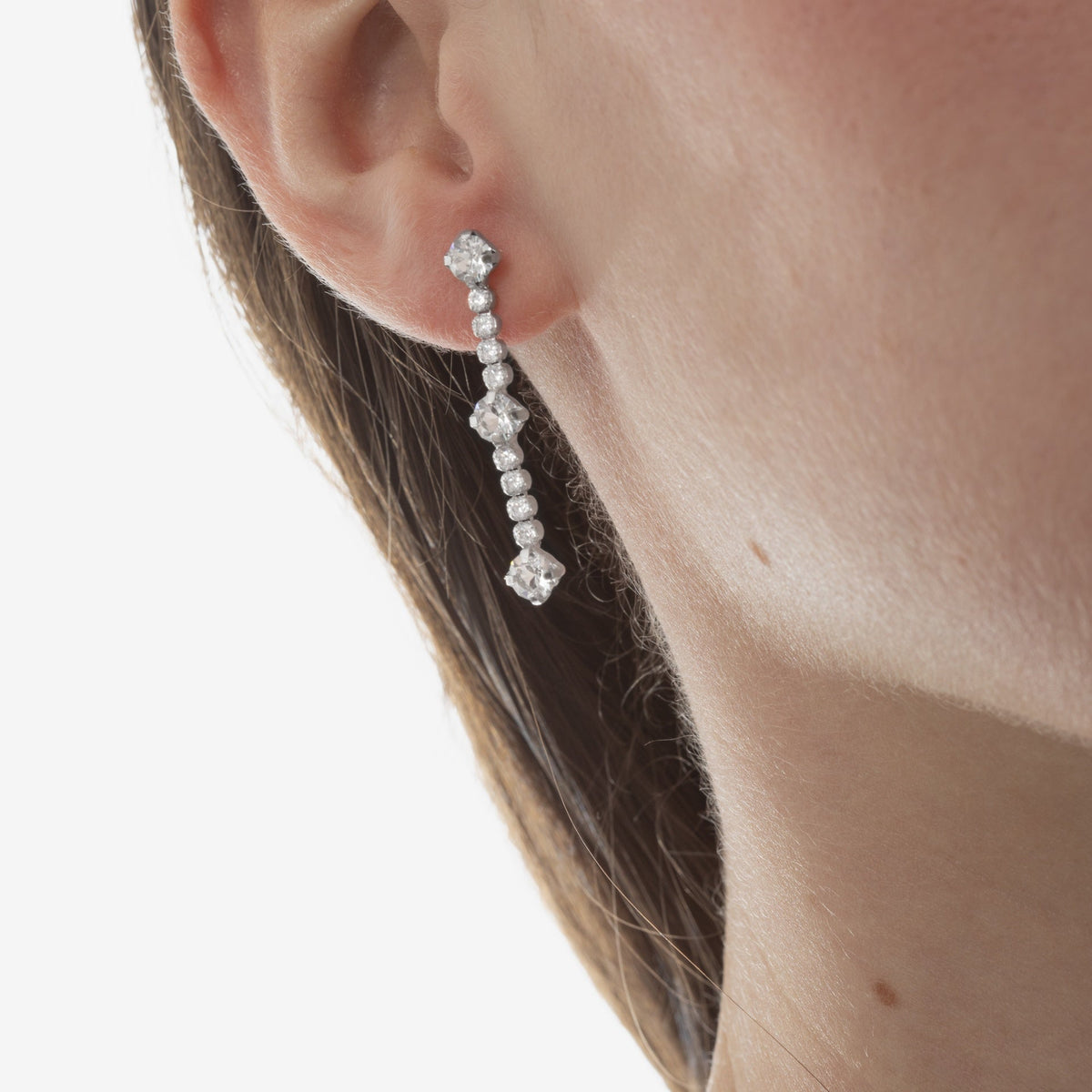 Par de Aros largos Halo cristales
riviere en Plata