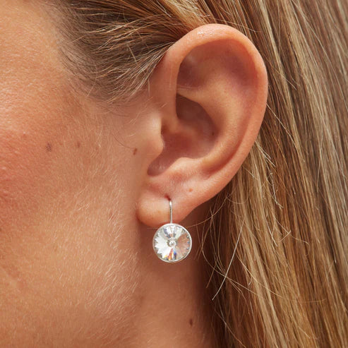 Par de Aros gancho cortos círculo cristal en Plata baño rodio de Basic Crystal