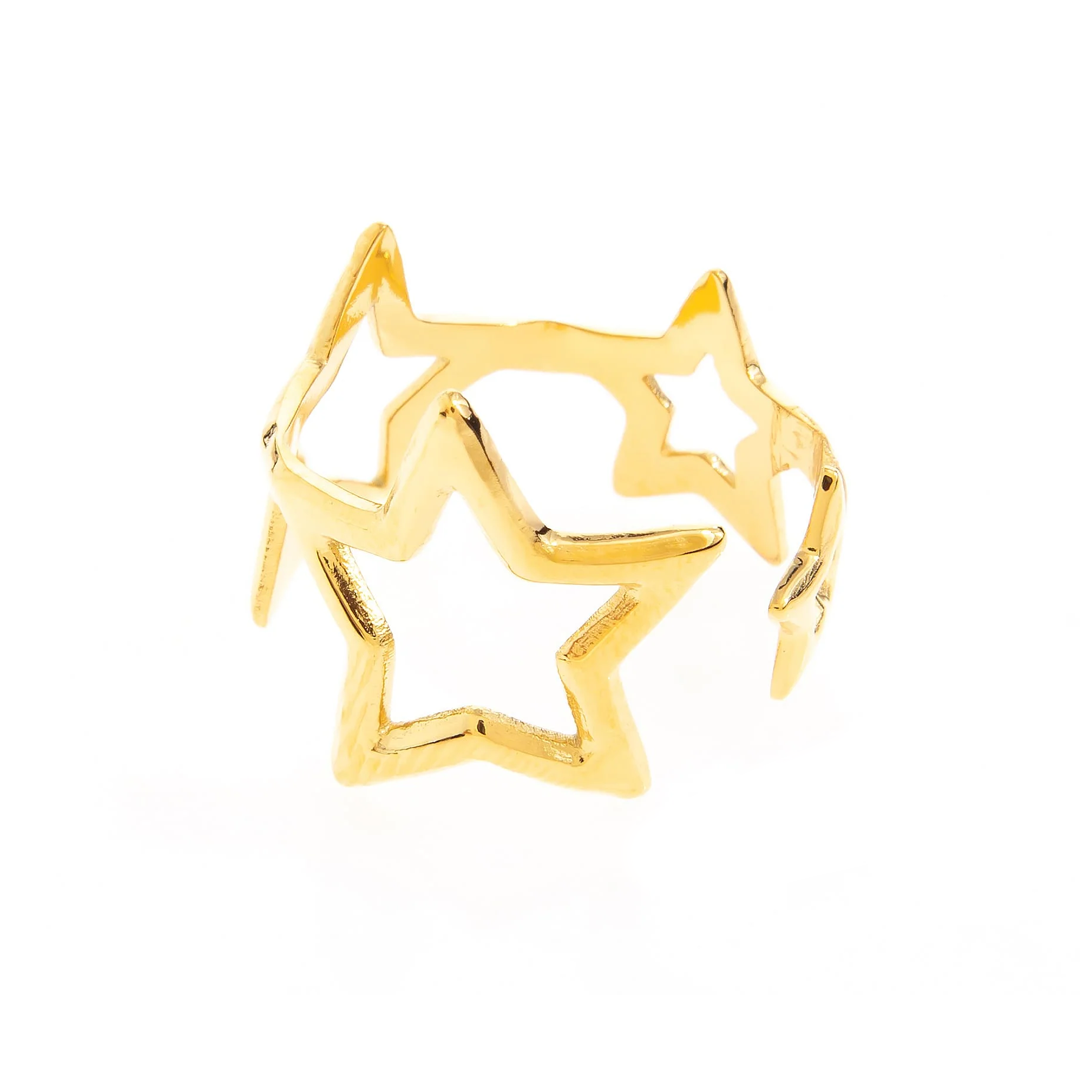 Anillo baño en oro estrellas