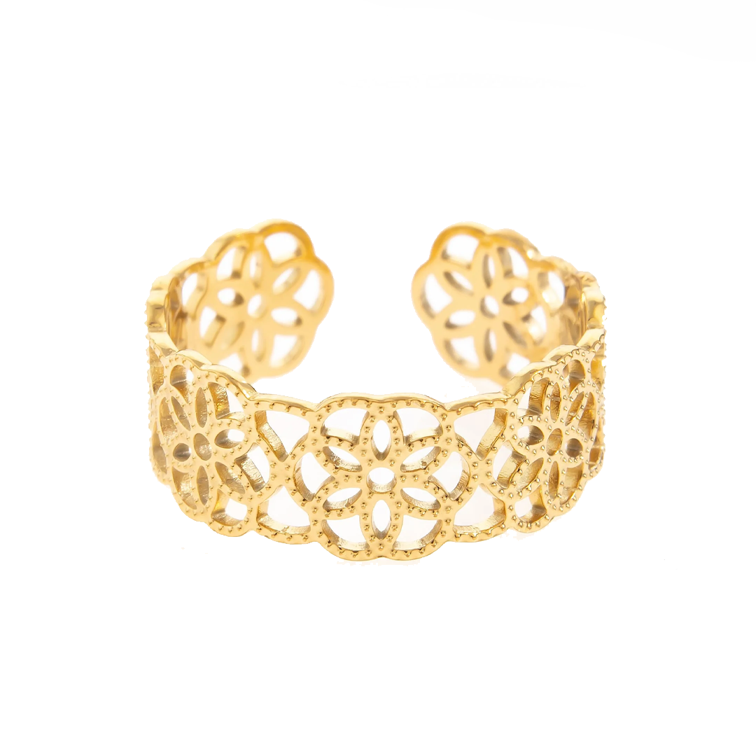 Anillo baño en oro flores